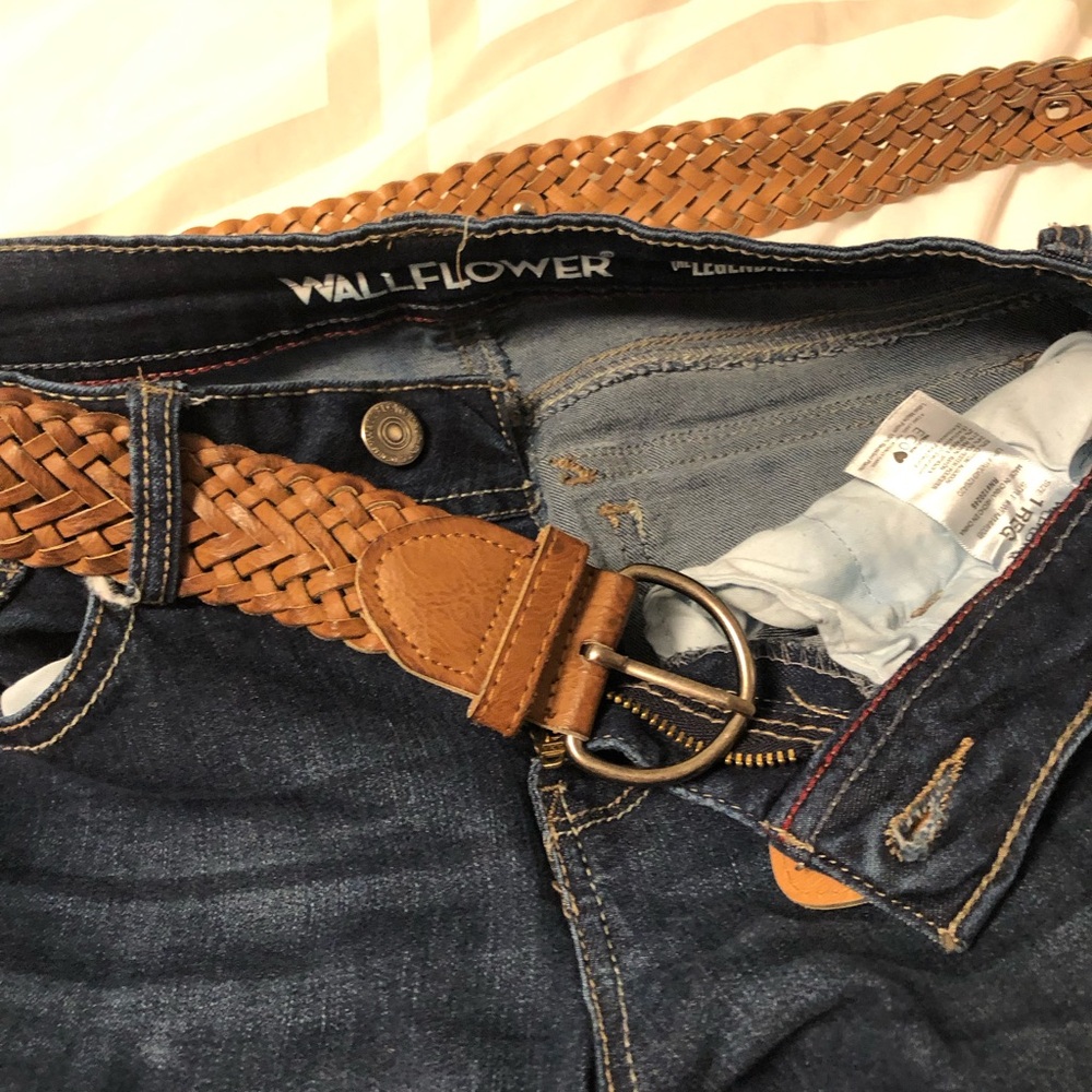 Wallflower Denim Jeans with Tan Braided Belt